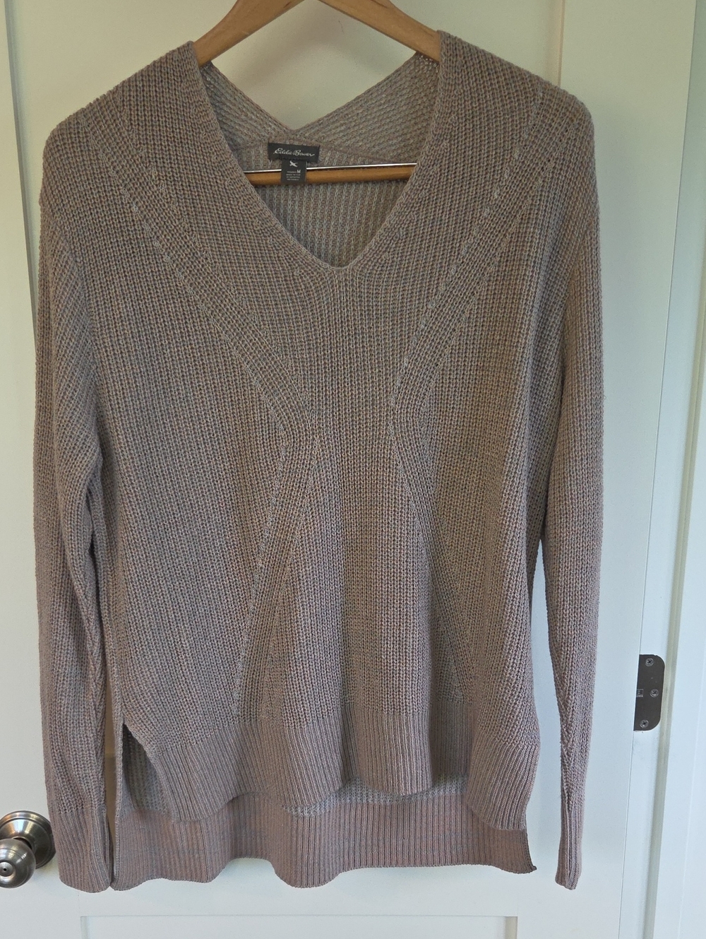 Eddie Bauer Taupe V-Neck Knit Sweater